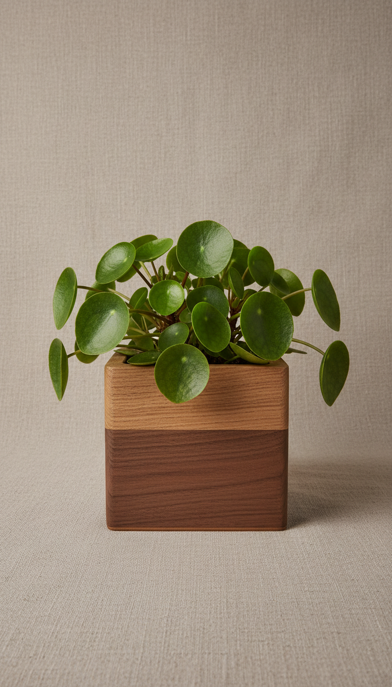 Mini Wood Planter With Pilea Plant