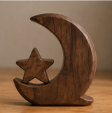 Mond-und-Stern-Holzdeko in dunklem Holzton